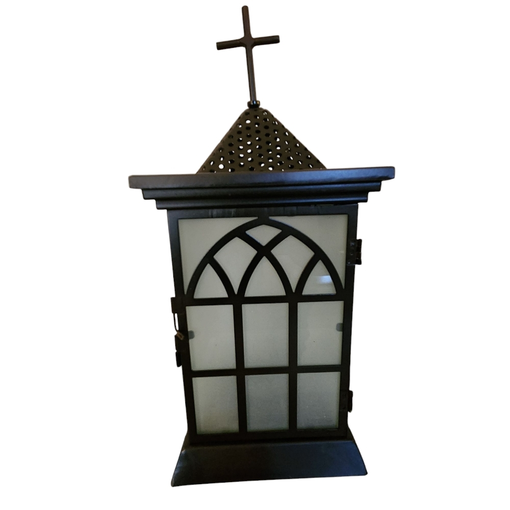 At Home America Divine Reflection Lantern Tea Light Candle Holder Black NIB